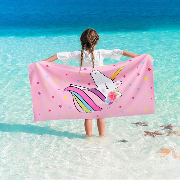 Yksisarvinen rantapyyhe - 70 x 150 cm polyesteri camping-pyyhkeet tytöille lapsille, nopeasti kuivuva, erittäin imukykyinen B