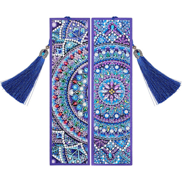 (2 kpl) VETPW Timantti-kirjanmerkkisarja nahkaisen tupsun kanssa, 5D DIY Mandala timanttimaalauskirjanmerkit, Maalaa J