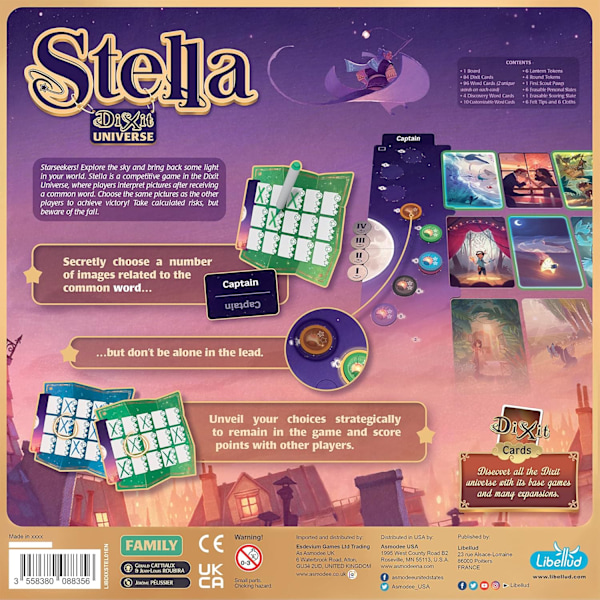Dixit Universe Brætspil - Konkurrencepræget Himmelundersøgelses Billedforbindelsesspil, Strategisk Gætning, Sjovt Familiespil
