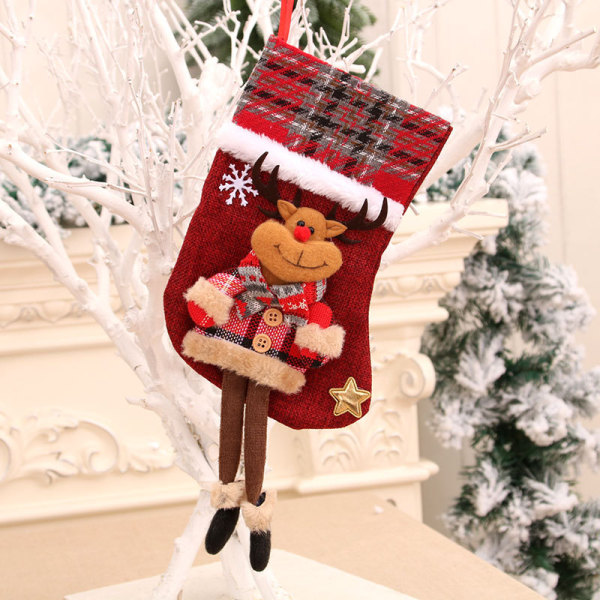 Julstrumpor, 4-pack Julgåväska Dekoration Present Björnen, älgen, tomten Ornament Godispåse Juldekoration O
