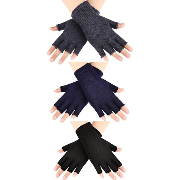 3 par halvfingerhandskar vinter fingerlösa handskar stickade handskar för män kvinnor (Col