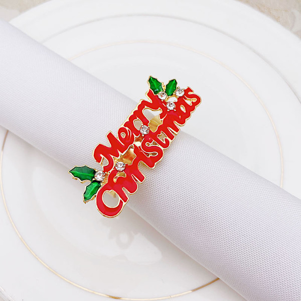 6 kpl Joululiinat renkaat, Punainen Merry Christmas Kirjaimet Liinat renkaat, Juhla Illallinen Pöytä Koristelu (Kulta) A