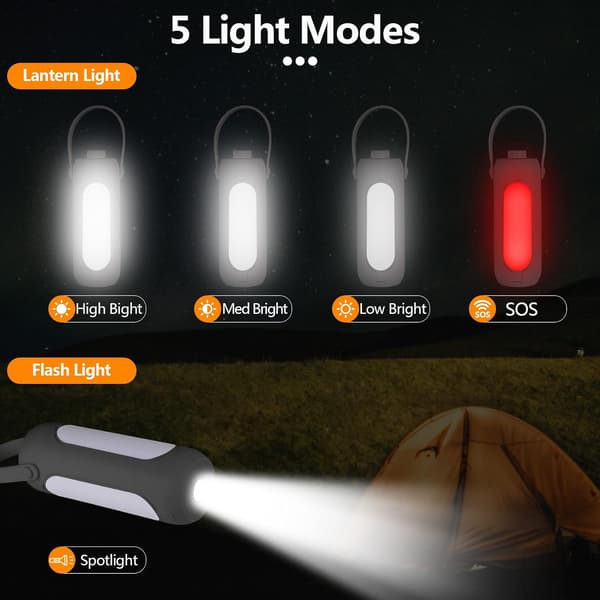 Sort LED Camping Lygte 10000 mAh, Multifunktionel Campinglampe D