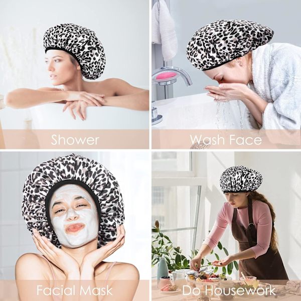 (Leopard) Badehætte, Ekstra Stor Triple Layer Badehætte med Tør Hårfuktion til Kvinder Mikrofibe