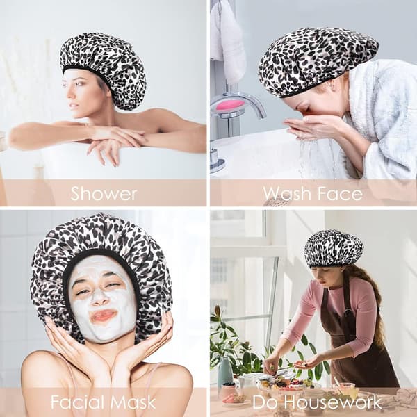 (Leopard) Dusjhette, Ekstra Stor Trippel Lag Badehette med Tørr Hårfunksjon for Kvinner Mikrofiber