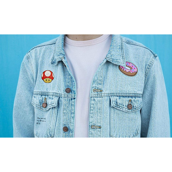 Kirjonta Punainen Sienipatch, Ommeltava Rauta-Patch Takki Merkki Farkut Applikaatio Mario Kart/Snes/Mario Wor V