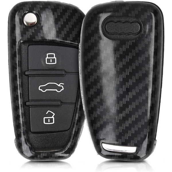 Bilnøgletilbehør kompatibelt med Audi 3-knaps nøgle - Carbon hard