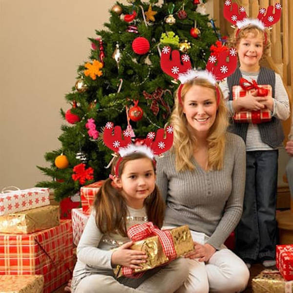 Julehovedbånd (4 stk), Rensedyr Julehovedbånd, Festlige Julehovedbånd med Klokke, Julehovedbånd til