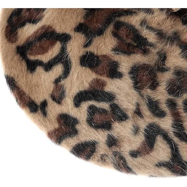 Kvinners leopardmønstret beretlue i ull, fransk beretlue, vintervarm B