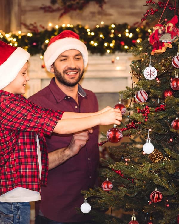 Julekuler Sett, 42 Stykker Plastjulekuler Sett, Juletrepynt Rød og Hvit Jul H