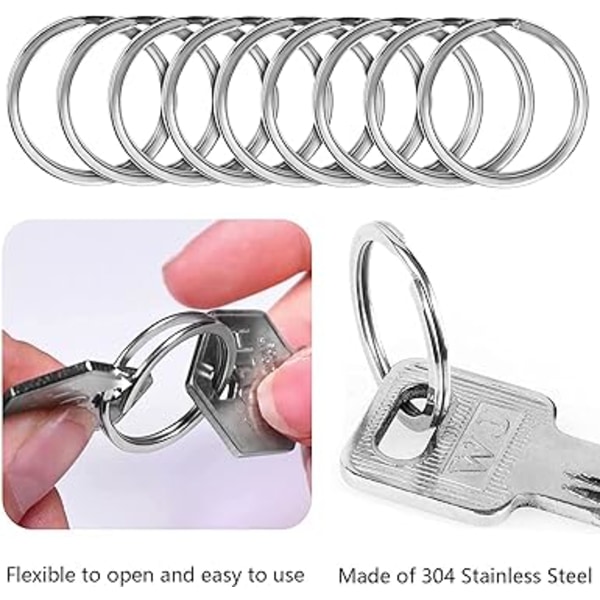 20 stk. 304 Rustfrit Stål Nøgleringe, 30 mm Nøgleringe, Flade Nøgleringe, Velegnet til Alle Typer Nøgler, DIY, Håndværk (Rustfrit I
