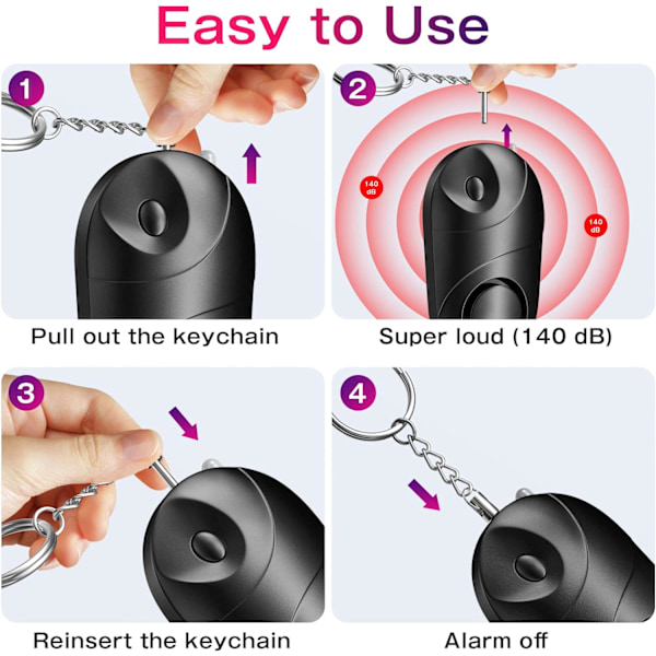Personligt larm [3-pack], Qoosea Safe Sound Personligt säkerhetslarm 140 DB Larmnyckel