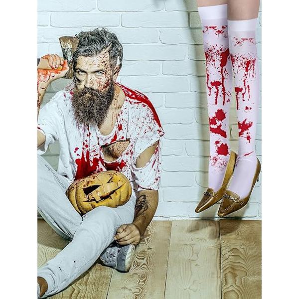 Blanc blodfläckade femmes Halloween cosplay bas, 2 höga bas