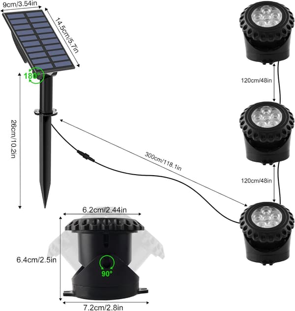 Solcelledamlys Solnedsenkbar LED 2 moduser Justerbar Submer