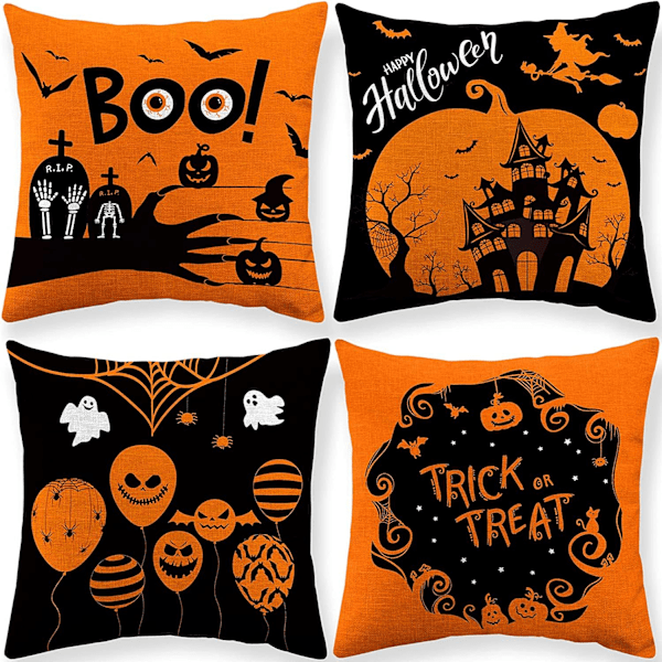 Set of 4 Halloween Tomb Castle Cushion Covers, Home Decorative Pillow Case, 18" x 18" Sofa Cushion C