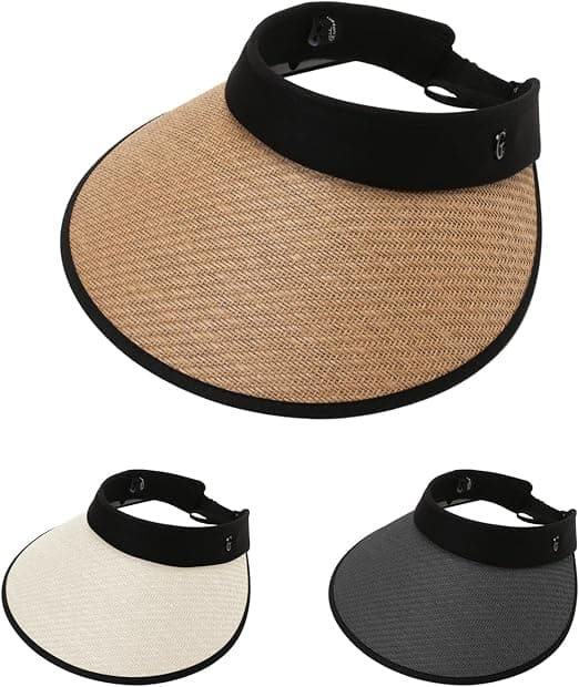 Damvisir, 3 st sommarstora solhattar i halm, strandhatt