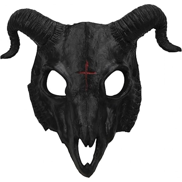 Gothic Goat Head Skull Mask(Black) Ram Horns Animal Skull Costume Mask Cosplay Halloween Decor Prop