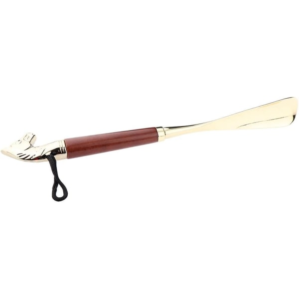 Brun Lang Vintage Metall Skohorn med Hest 32 Cm