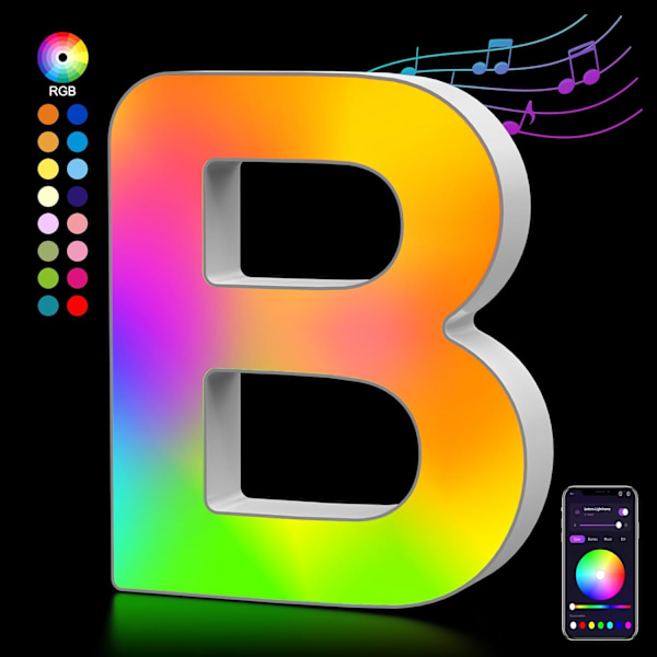 Ljusbokstäver USB-drivna, LED-bokstavslampor färgväxlande bokstavsskylt present - B B