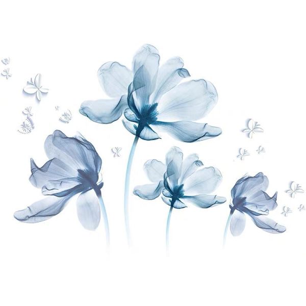 Blå Blommor Väggdekaler Stora Blå Blommor Väggdekal Vallmo Växt Väggdekoration Vardagsrum Sovrum Badrum
