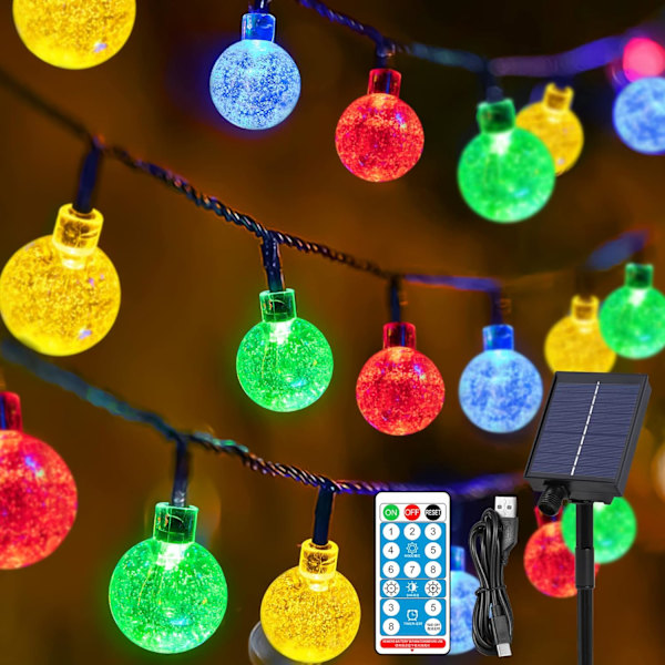 Utendørs Solcelledrevne Julelys Guinguette, 12M/39ft 100LED Krystallkuler Solcellelyslenke 8 Moduser