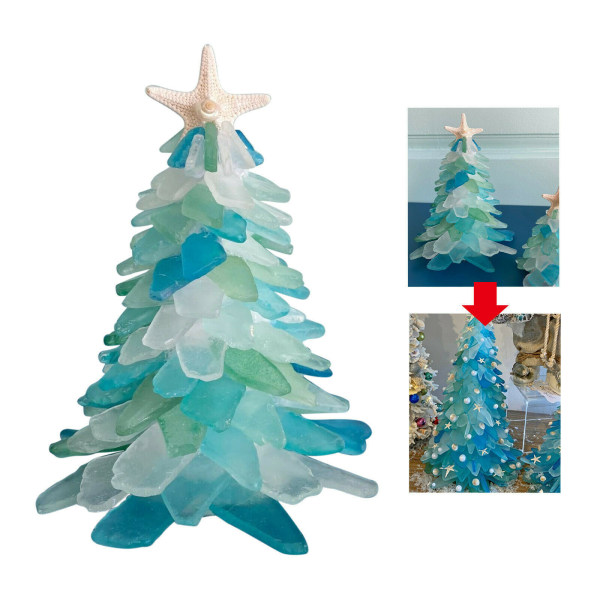 Vackert havsglas julgran 20cm, Nytt Kristallblått och Grönt hav Gla