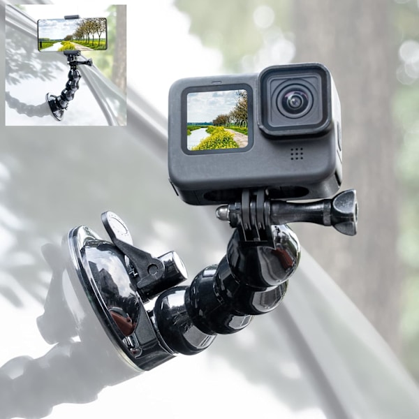 360° roterande flexibel bilsugkoppshållare för Go Pro Hero 11 10 Insta360 X3 DJI Action 3 iPhone