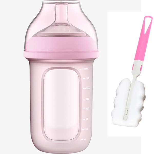 Nappflaskor Återanvändbara silikonpåse Flaskor-240ml-rosa (1pk), med en gratis