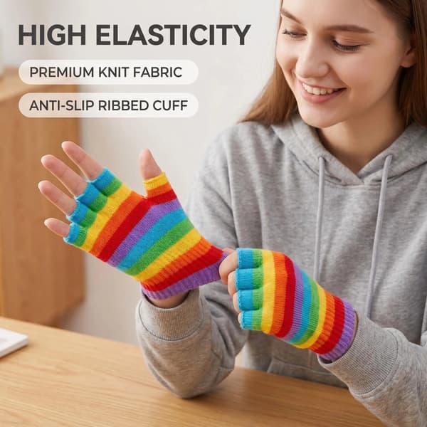 Unisex Stretchy Rainbow Knit Mittens