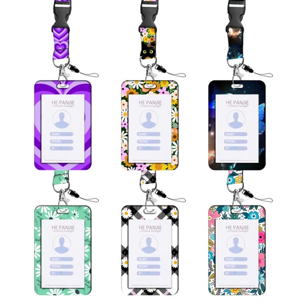 Butterfly Pattern Sliding Neck Badge Holder, Plastic Case with Sc
