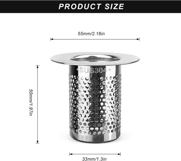 Badekar Aftapning Strainer, 5cm Rustfrit Stål Bruser Hårfilter - Køkken