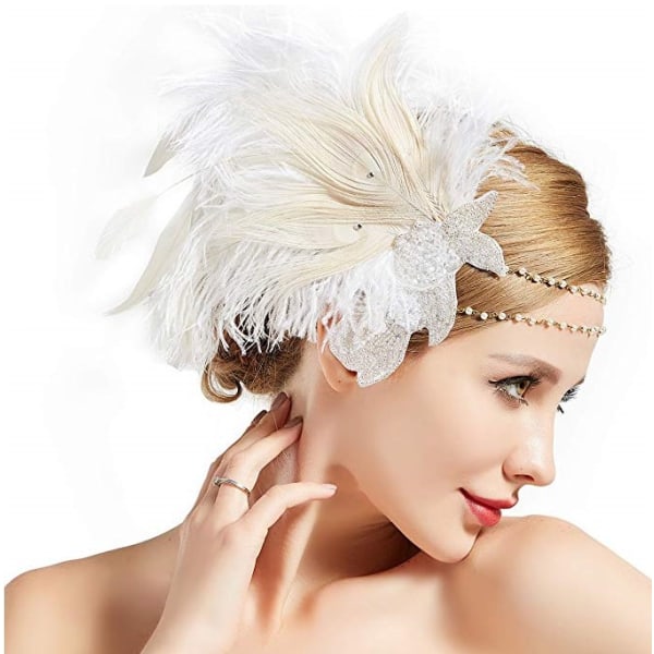 Art Deco 1920-talsbröllopshuvudbonad Roaring 20-tal Flapper Feather Head