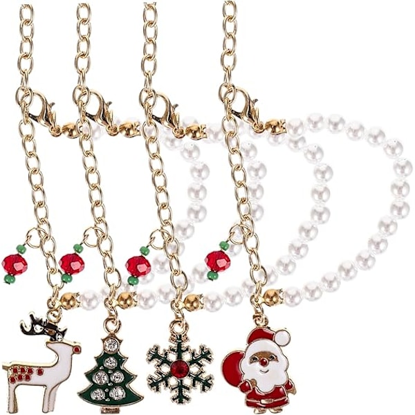 Sæt med 4 Julearmbånd, Charm Armbånd med Julepynt, Julemand, Strækbar Armbånd, Perler