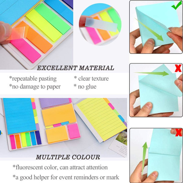 Förpackning med 200 självhäftande lappar, 7 Post It-typer, med skrivbara etiketter,