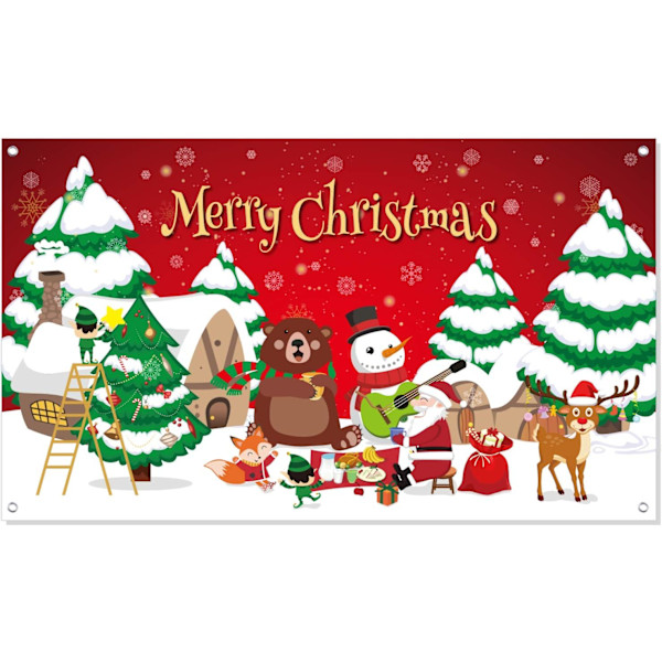 Glædelig Jul Banner Ekstra Stor Julepynt 180cm X 115cm Julebaggrundsstribe Banner til Julehus