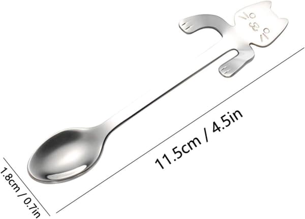 Set med 5 rostfria kattformade kaffeskedar, omrörningsskedar