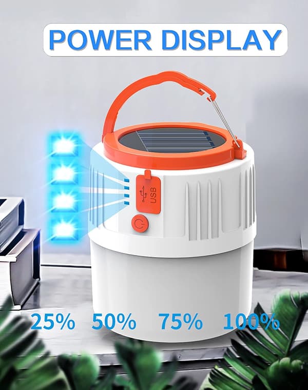 Hvid Genopladelig Solcellelanterne, USB LED Campinglygte I