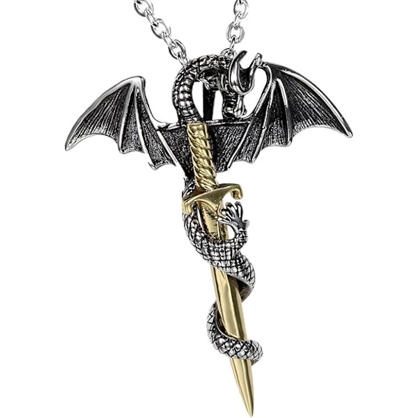 Mænds Dragon Bat Sword Halskæde, Punk Rock Rustfrit Stål Vedhæng