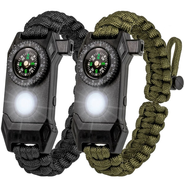 2pcs Black and Green Survival Paracord Bracelet - Tactical Emerge