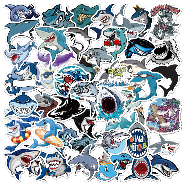 50 Cartoon Shark Graffiti Stickers L