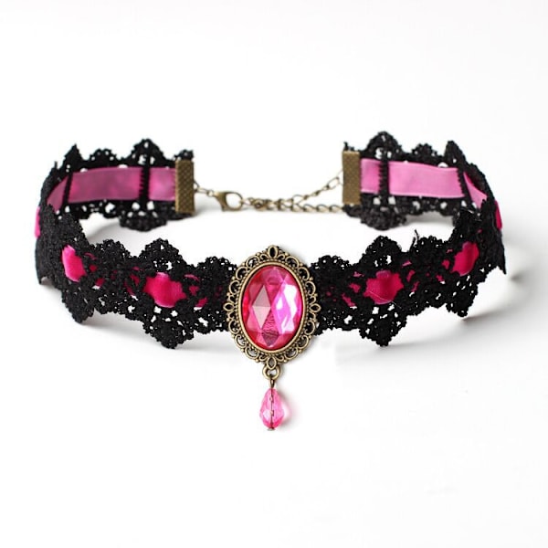 Pinkki goottilainen pitsi kaulanauha kaulus Choker Halloween Vampire