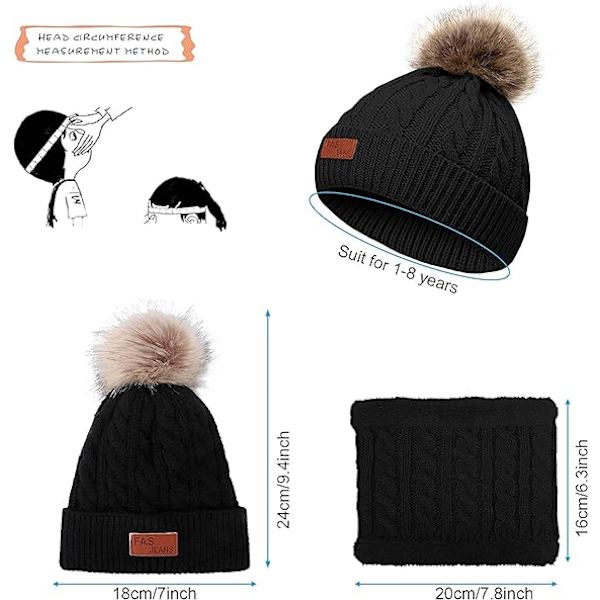 Svart vintermössa för barn med pompom för att hålla pojkar och flickor varma