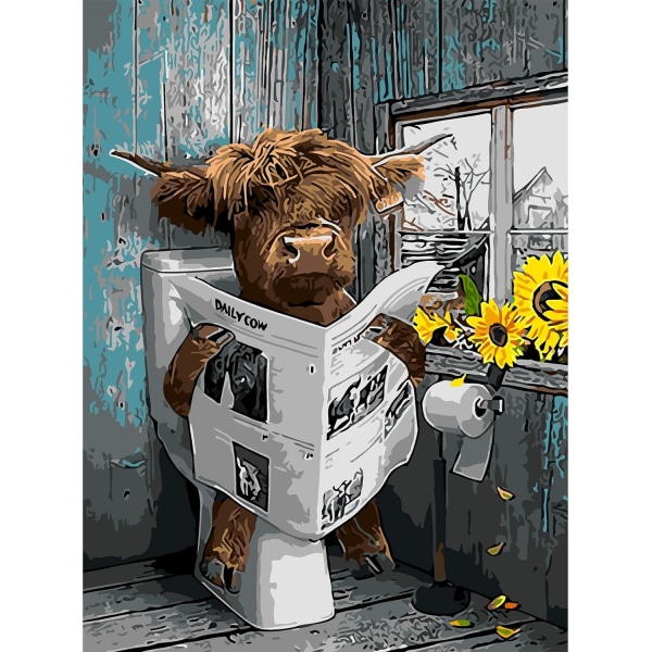 30x40 cm DIY måla efter siffror för vuxna-(Highland Cow) Canvas Dia