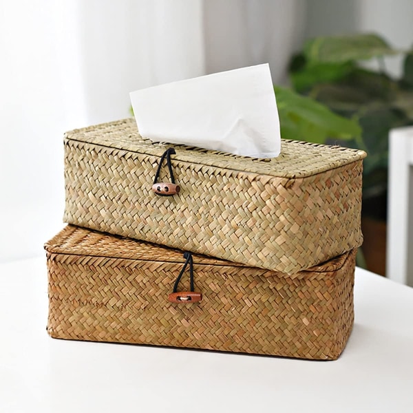 (23 * 13 * 9 cm) Suorakaiteen muotoinen pehmopaperirasia, Reed Woven Box -annostelija, Tis