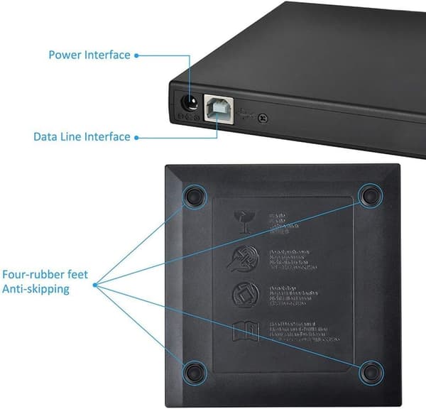 Svart ekstern DVD/CD-brenner USB 2.0 Slim for datamaskin