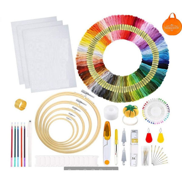 Broderikit, Korsstingsett med instruksjoner, 5 bambusbroderier