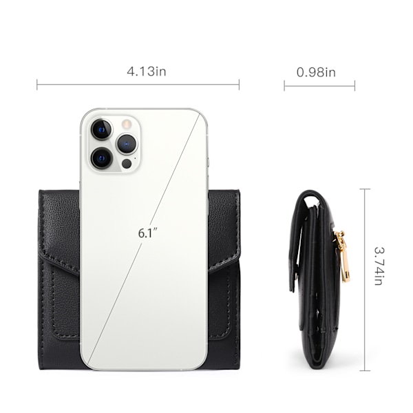 Svart liten plånbok för kvinnor Läder RFID-blockerande kreditkortshållare Organizer Mini Bifold Zipper C