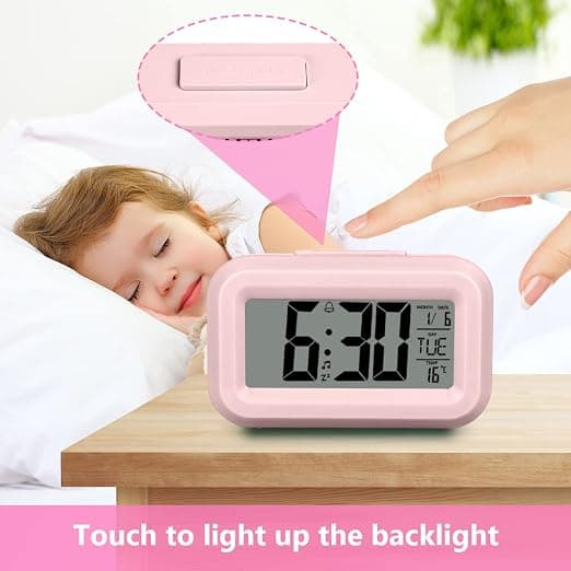 (Rosa) Batteridriven digital väckarklocka, LED digital väckarklocka