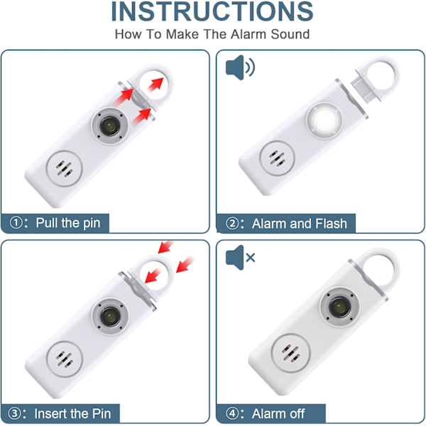 Personlig alarm nøkkelring for kvinners sikkerhet - Høy 130 dB sirene med strobe lys og karabinkrok - Hjelper