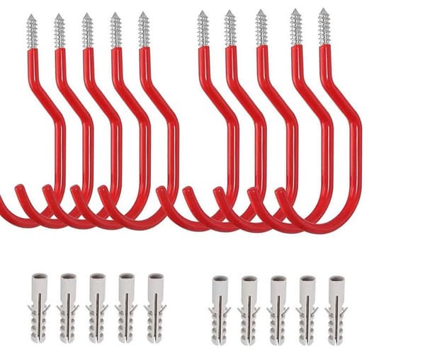 Röd 10-pack cykelkrokar, skruvbara C